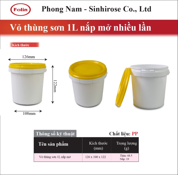 Vỏ thùng sơn 1L nắp mở - Nhựa Phong Nam - Công Ty TNHH Phong Nam - SINHIROSE